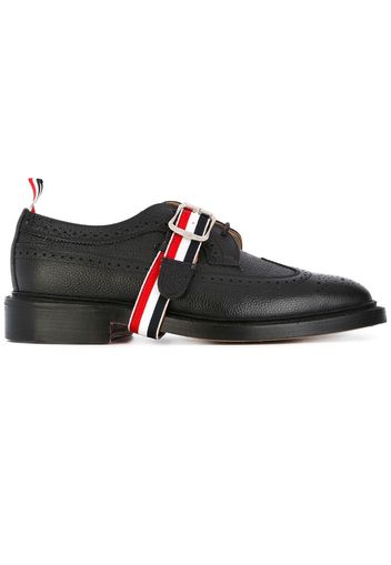 Thom Browne Classic Long Wingtip Brogues With Grosgrain Strap - Black