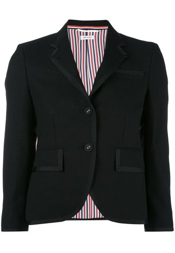 Thom Browne Classic Single Breasted Sport Coat With Grosgrain Tipping In 2 Ply Fresco - Black