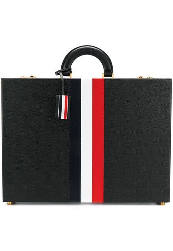 Thom Browne Attache Case With Red, White And Blue Calf Stripe In Pebble Grain - Black