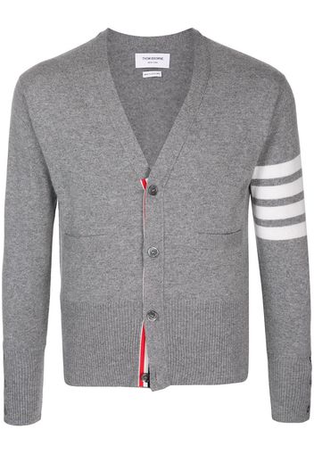 Thom Browne V-Neck Cardigan With 4-Bar Stripe In Light Grey Cashmere - 055 LIGHT GREY