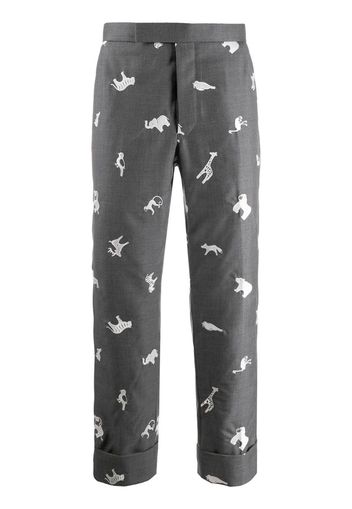 animal-embroidered cropped trousers