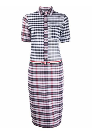 Thom Browne mixed check-print shirtdress - Blue