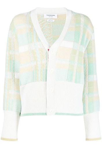 Thom Browne madras-check jacquard V-neck cardigan - Green