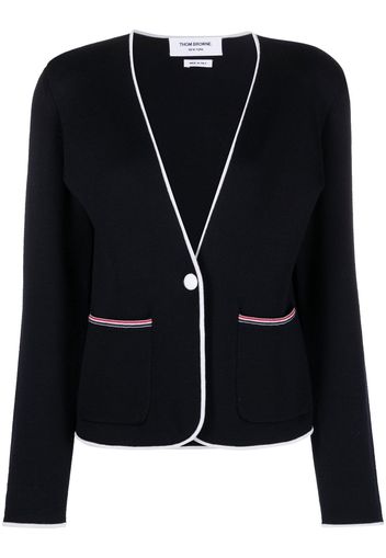 Thom Browne contrasting-trim collarless jacket - Blue