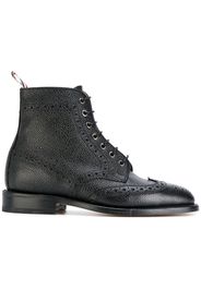 Thom Browne Wingtip Brogue Boot With Leather Sole In Black Pebble Grain