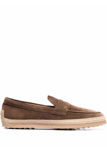 Tod's woven trim penny loafers - Brown
