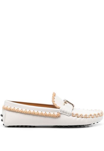 Tod's whipstitch buckled leather loafers - White