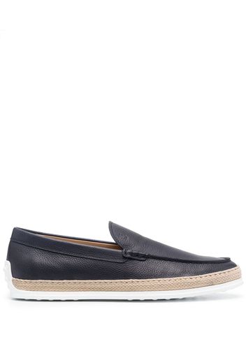 Tod's raffia-trimmed leather loafers - Blue