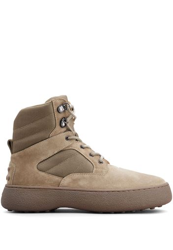 Tod's panelled lace-up suede boots - Neutrals