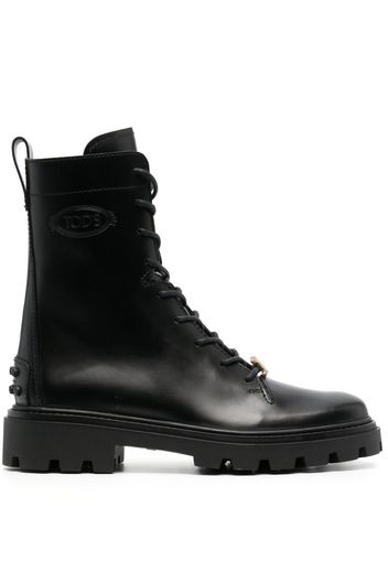 Tod's logo-plaque leather boots - Black