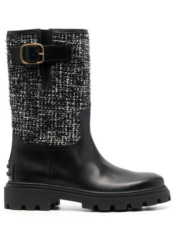 Tod's tweed-detail leather boots - Black