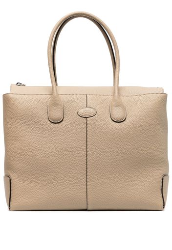 Tod's logo-patch leather tote bag - Neutrals