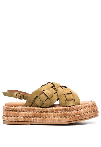 Tod's raffia platform sandals - Green