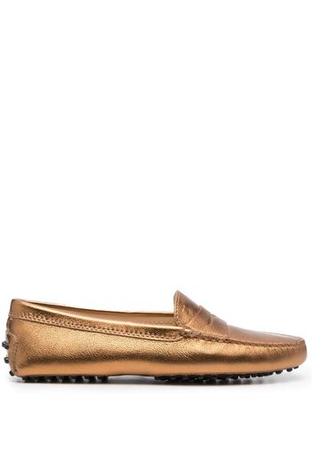 Tod's metallic-finish leather loafers - Gold