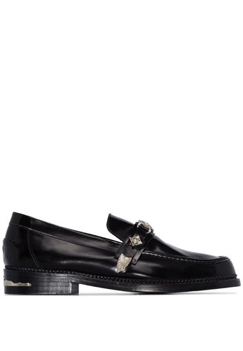 embellished strap leather loafers