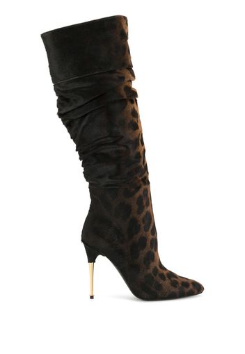 leopard print knee-length boots