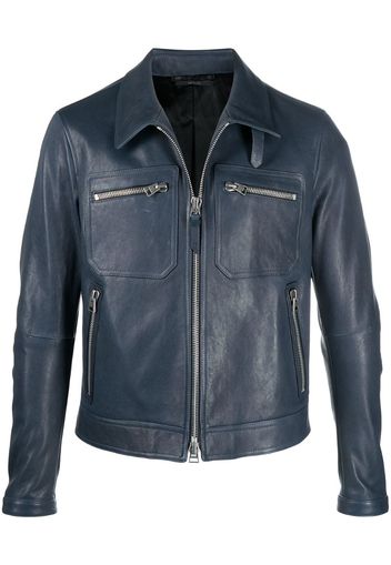 zip-pocket leather jacket