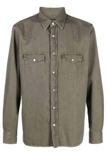 TOM FORD pointed-collar press-stud denim shirt - Green