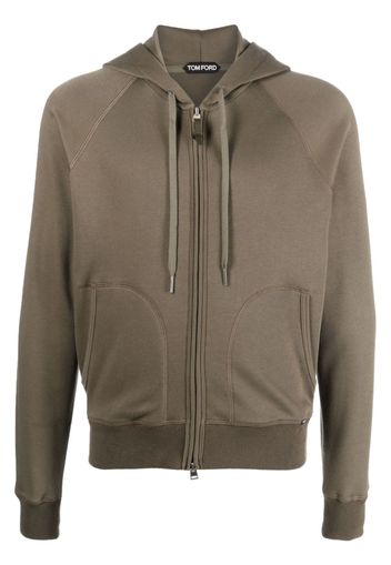 TOM FORD raglan sleeves zipped cotton hoodie - Green