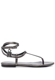 TOM FORD Padlock laminated-leather flat sandals - Grey