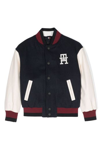 Tommy Hilfiger Junior logo-appliqué stripe-detail bomber jacket - Blue