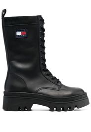 Tommy Jeans Twelve logo-patch leather boots - Black