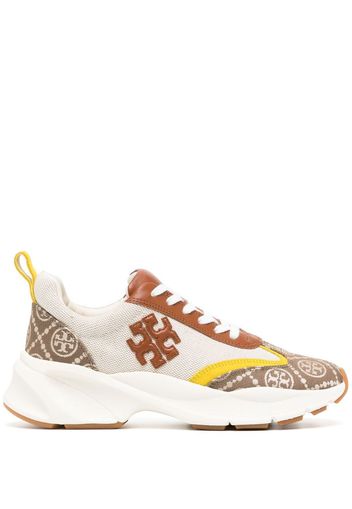 Tory Burch monogram-pattern lace-up trainers - Brown