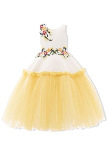 Tulleen Aquino floral-embroidered dress - Yellow