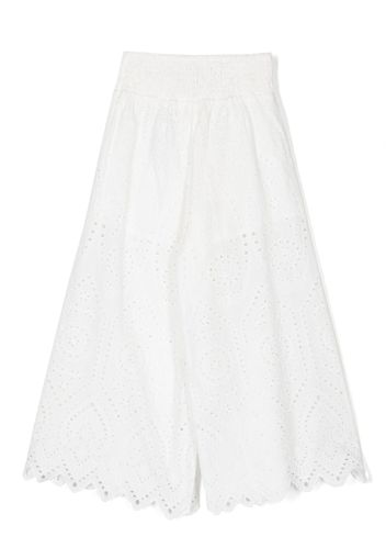 TWINSET Kids cutwork detailing flared trousers - White