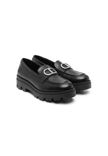 TWINSET Kids logo-plaque leather mocassins - Nero