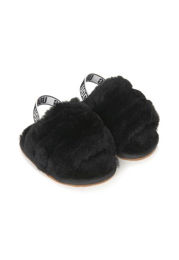 UGG Kids logo-tape shearling sandals - Black