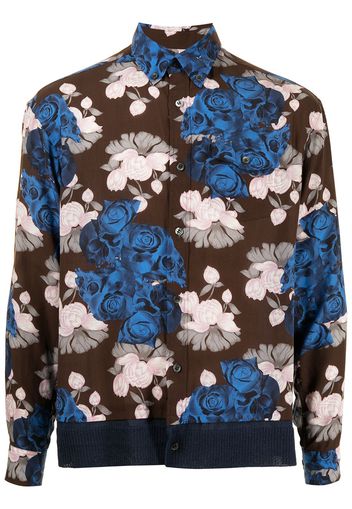 UNDERCOVER floral-print contrast-panel shirt - Blue