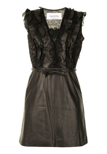 Valentino Pre-Owned ruffled detailing sleeveless leather dress - Black