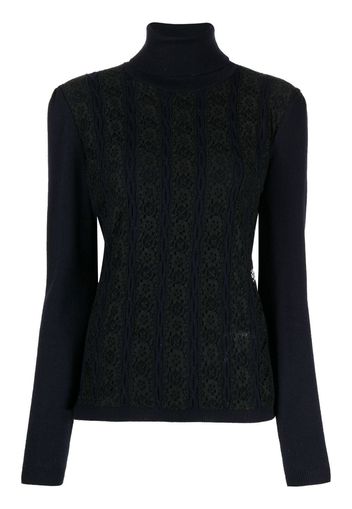 Valentino Pre-Owned lace-panelled roll-neck jumper - Blue