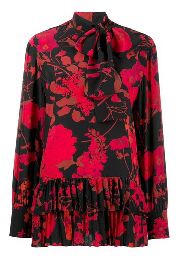 Valentino floral print pleated blouse - Black