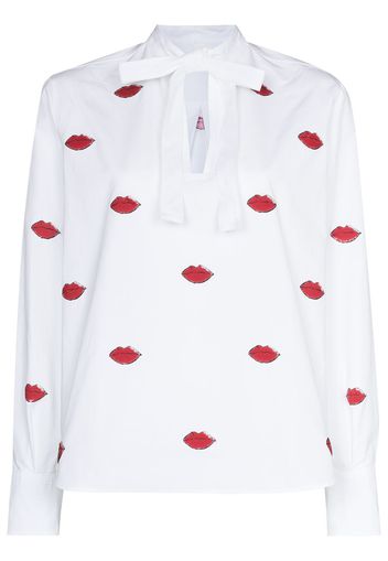 Valentino lips print tie neck shirt - White