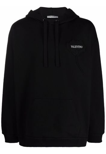 Valentino logo floral patch hoodie - Black
