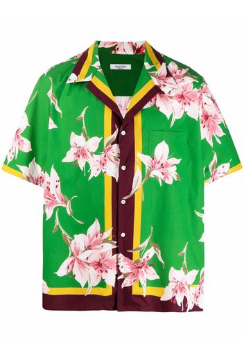 Valentino lily print short-sleeve bowling shirt - Green