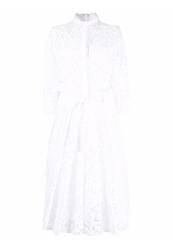 Valentino floral-lace pleated shirt-dress - White