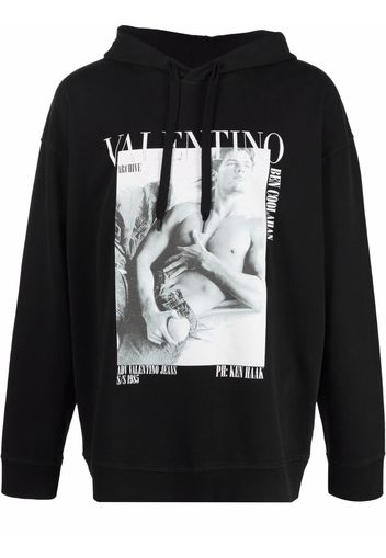 Valentino graphic-print cotton hoodie - Black