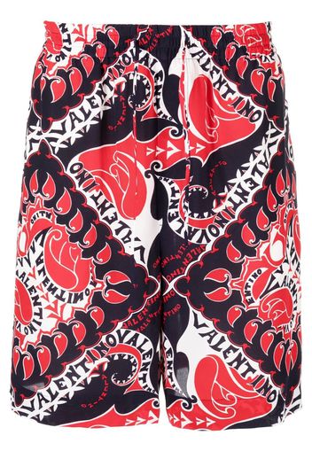 Valentino abstract-print drawstring-waist deck shorts - Blue