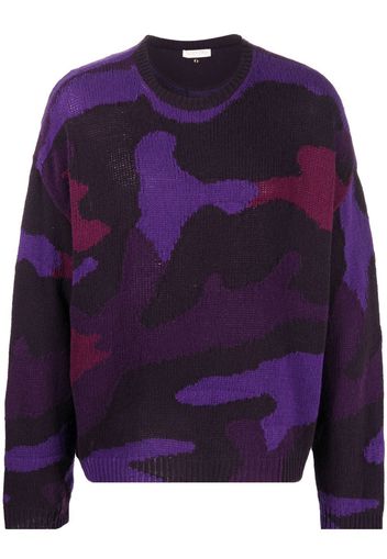 Valentino camouflage-motif intarsia-knit jumper - Purple