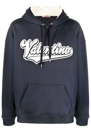 Valentino embroidered logo-patch hoodie - Blue