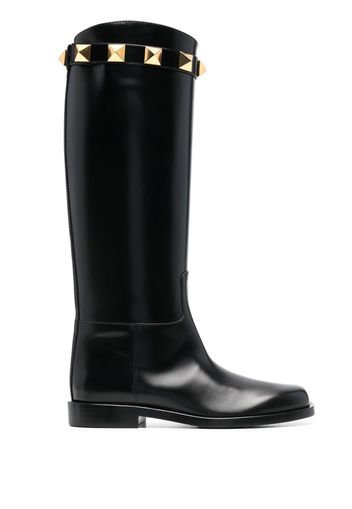 Valentino Garavani 25mm Rockstud embellished knee-high boots - Black