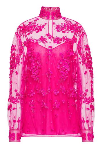 Valentino floral-embroidered high neck blouse - Pink