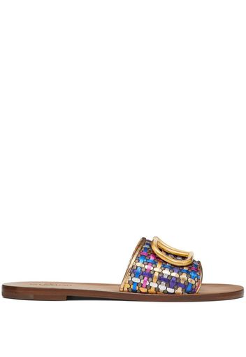 Valentino Garavani VLogo Signature woven slide sandals - Gold