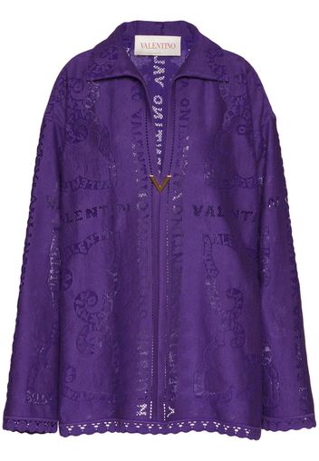 Valentino embroidered-logo long-sleeve dress - Purple