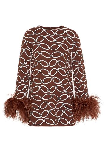 Valentino feather-trim chain-print top - Brown