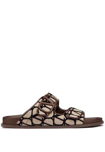 Valentino Garavani Toile Iconographe touch-strap slides - Brown