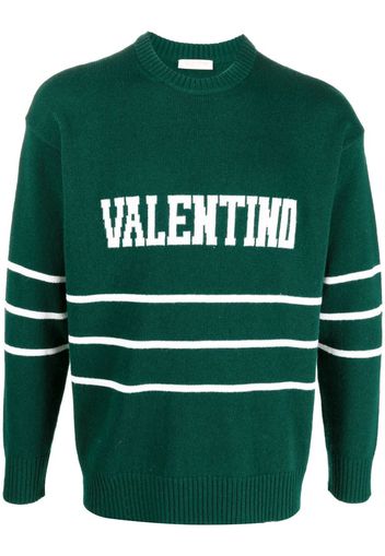 Valentino logo-intarsia crew-neck jumper - Green